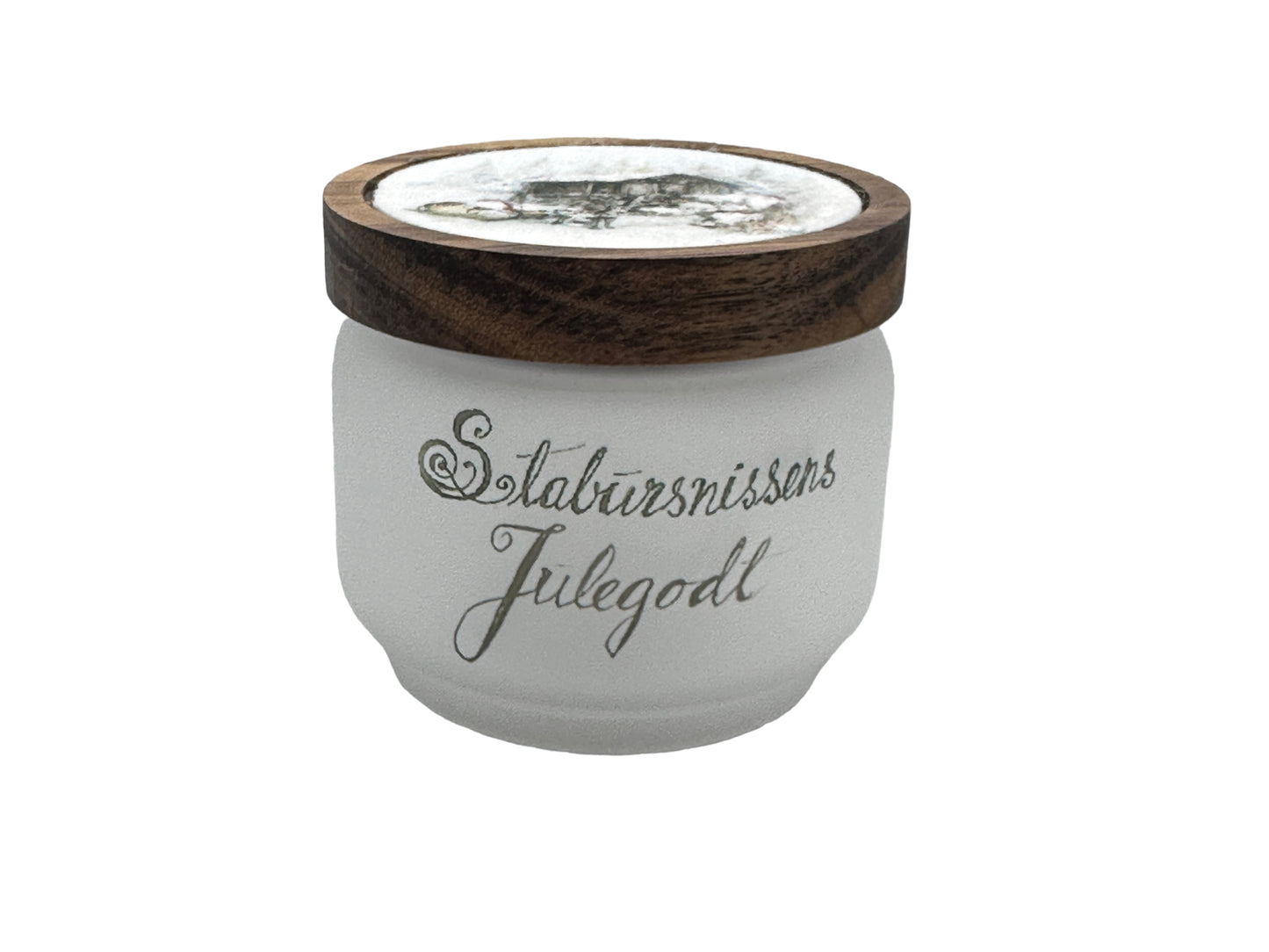 Stabbursnissens julegodt, -glasskrukke m/ trelokk