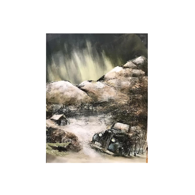 "Tilbake til fjellenes røtter" -Bilde trykt på metallplate